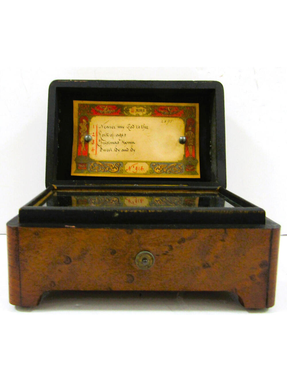 Antique 19th Century Swiss Cylinder 4 Song Wooden Marquetry Inlay Music Box